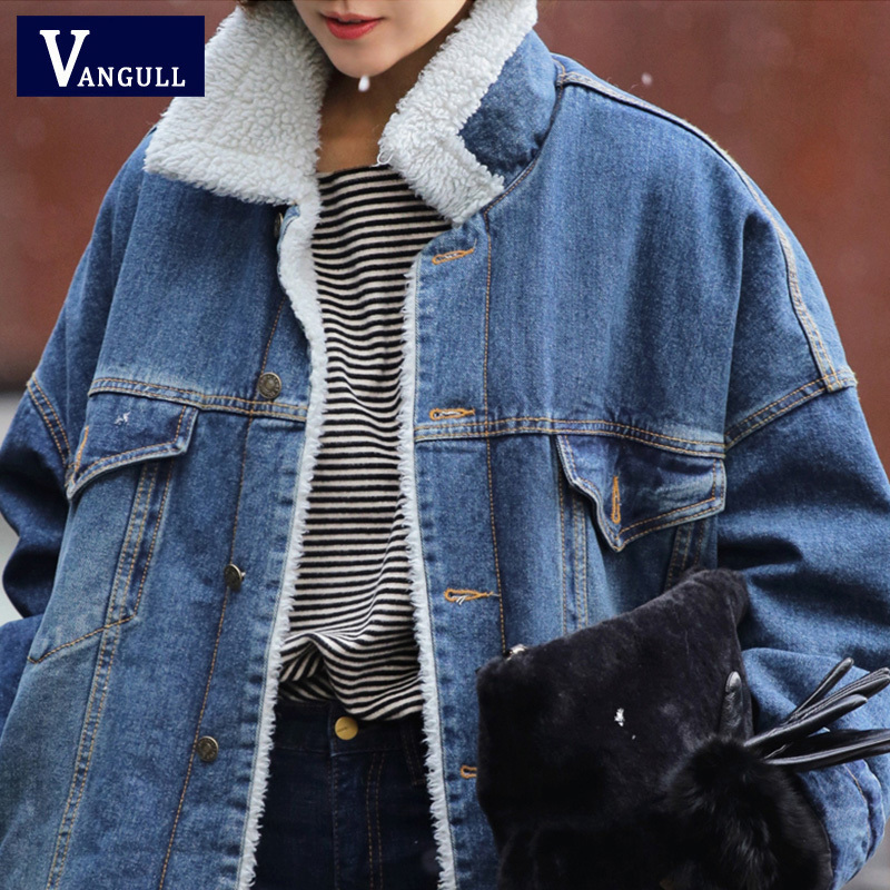 Vangull Fur Warm Winter Denim Jacket Women New Fashion Autumn Wool Lining Jeans Coat Women Bomber Jackets Casaco Feminino 201126