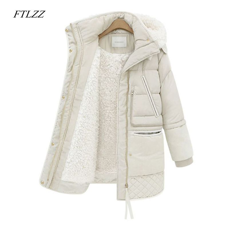 Ftlzz 2019 Winter Women's Jackets Cotton Coat Padded Long Slim Hooded Parkas Female Plus Size Warm Wool Jacket Outwear Clothing T200319
