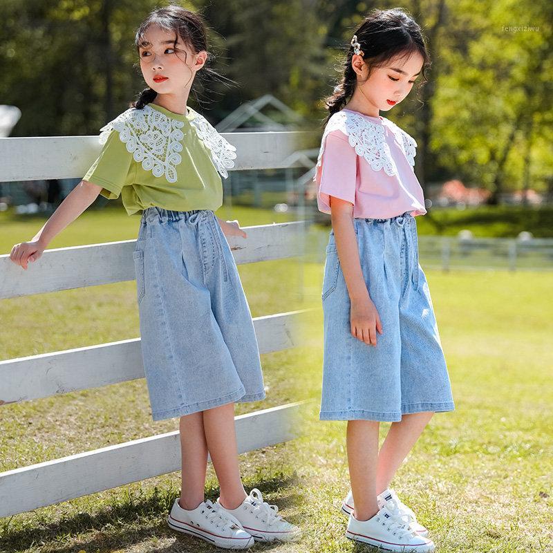 Teen Girl Clothes Set New Fashion Lace Short Sleeve T-Shirt Top+Bow Denim Wide Leg Pants Two Piece Set Summer Clothes Kids Girls1, Green
Teen Girl Clothes Set New Fashion Lace Short Sleeve T-Shirt Top+Bow Denim Wide Leg Pants Two Piece Set Summer Clothes Kids Girls1, Green