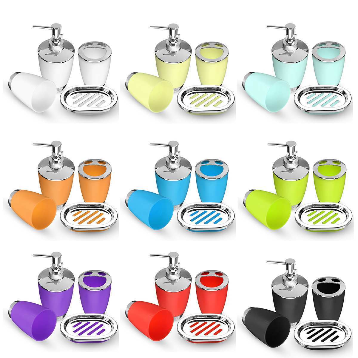 4Pcs/set Plastic Bathroom Suit Bath Accessories Cup Toothbrush Holder Soap Dish Dispenser Bottle Washroom Accessories LJ201204