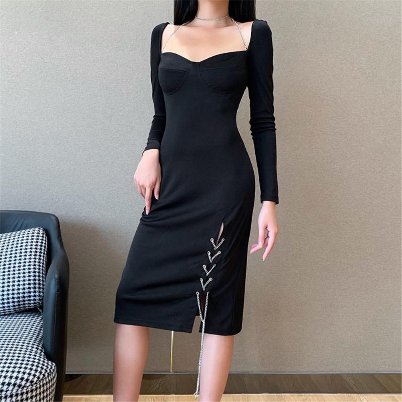 Women Fashion Party Club Elegant Slim Midi Dresses Spring Autumn Sexy Long Sleeve Square Collar Slit with Chain Backless Black, As pic
Women Fashion Party Club Elegant Slim Midi Dresses Spring Autumn Sexy Long Sleeve Square Collar Slit with Chain Backless Black, As pic