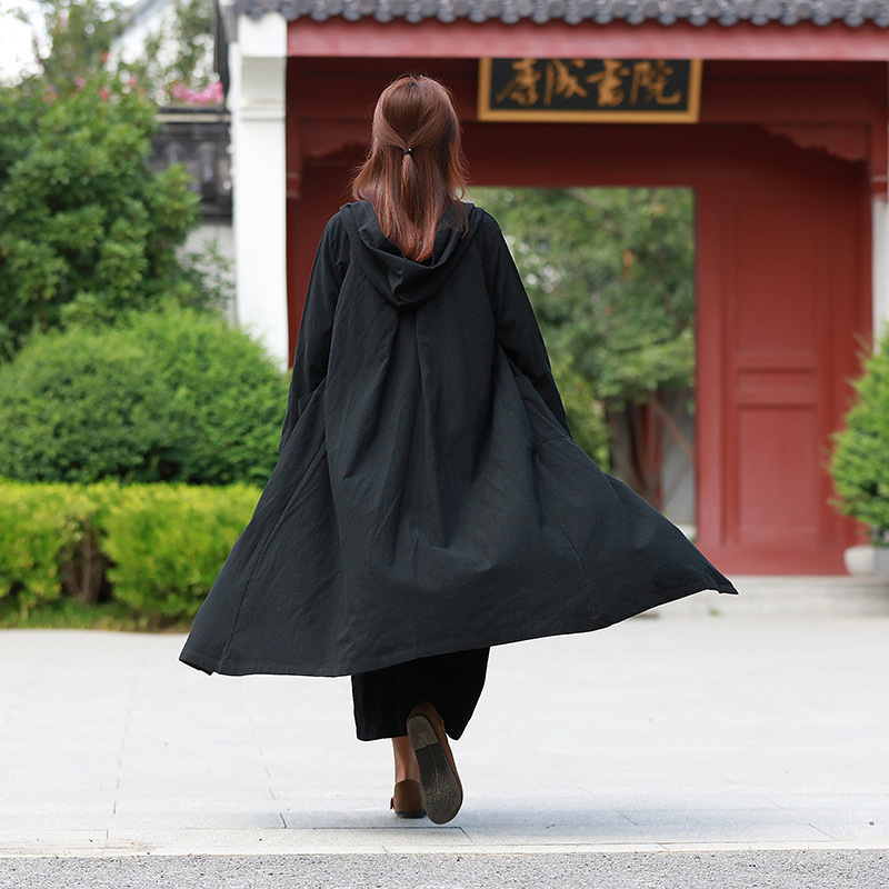 ORIGOODS Chinese style Hooded Long Trench Coat Women Witch Wizard Robe Hooded Coat Plus size Women Autumn Trench Coat C182 T200828