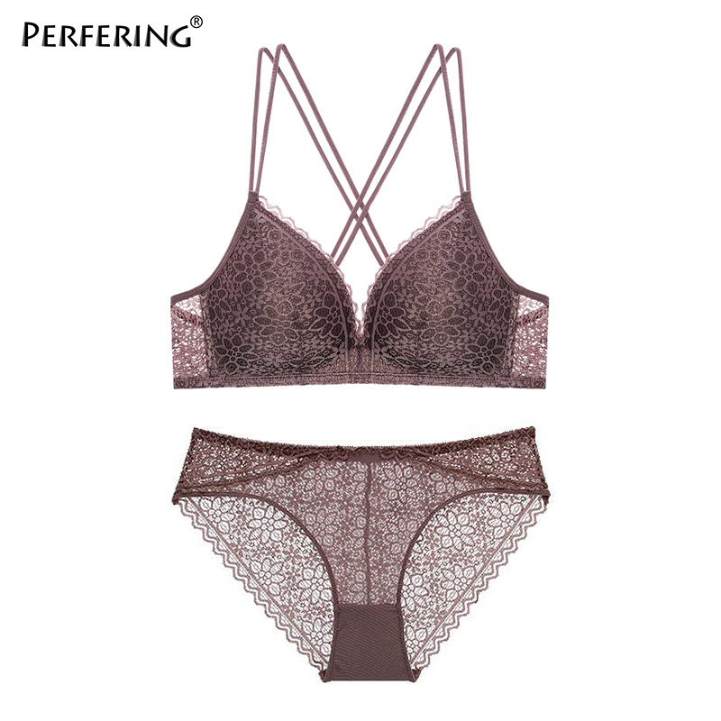 Perfering Bra Set New Push Up Lace Lingerie BH Gather Bralette Female Brassiere Women Fashion Underwear A B C Sexy White Black 201202