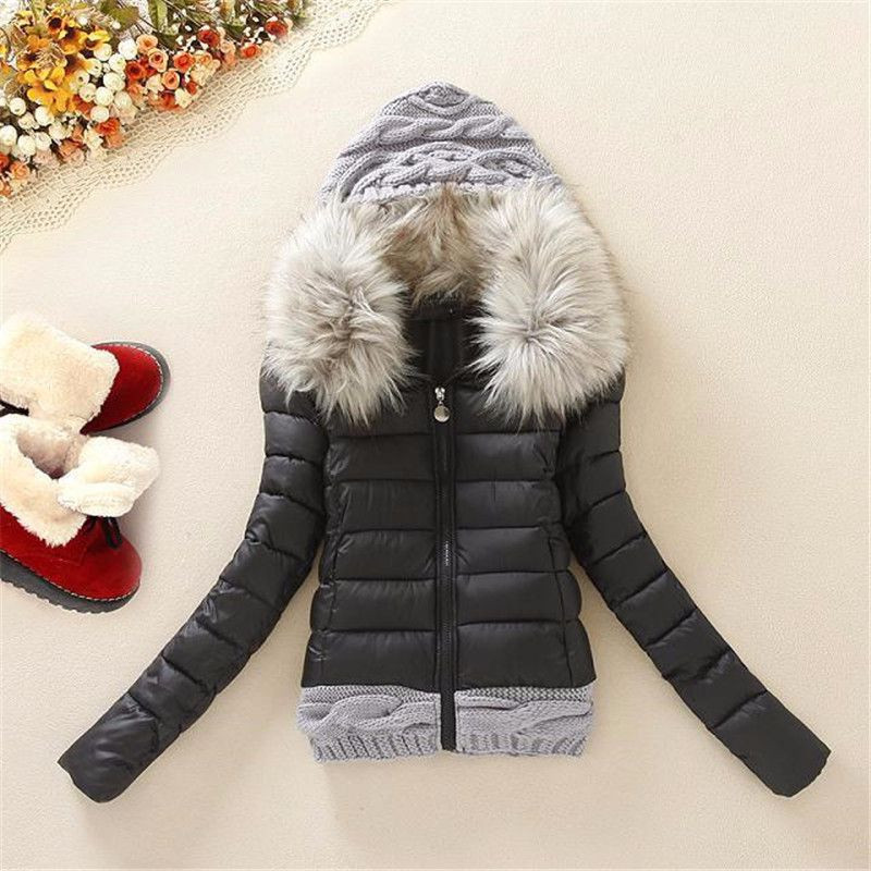 plus size 4XL women winter jacket Knitted wool cap patchwork jacket autumn winter coat outwear 201112