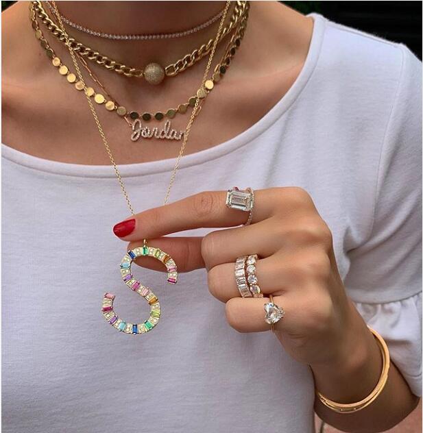 2020 new fashion jewelry iced out micro pave cz colorful rainbow baguette initial letter necklace for women men hip hop jewelry, Silver
2020 new fashion jewelry iced out micro pave cz colorful rainbow baguette initial letter necklace for women men hip hop jewelry, Silver