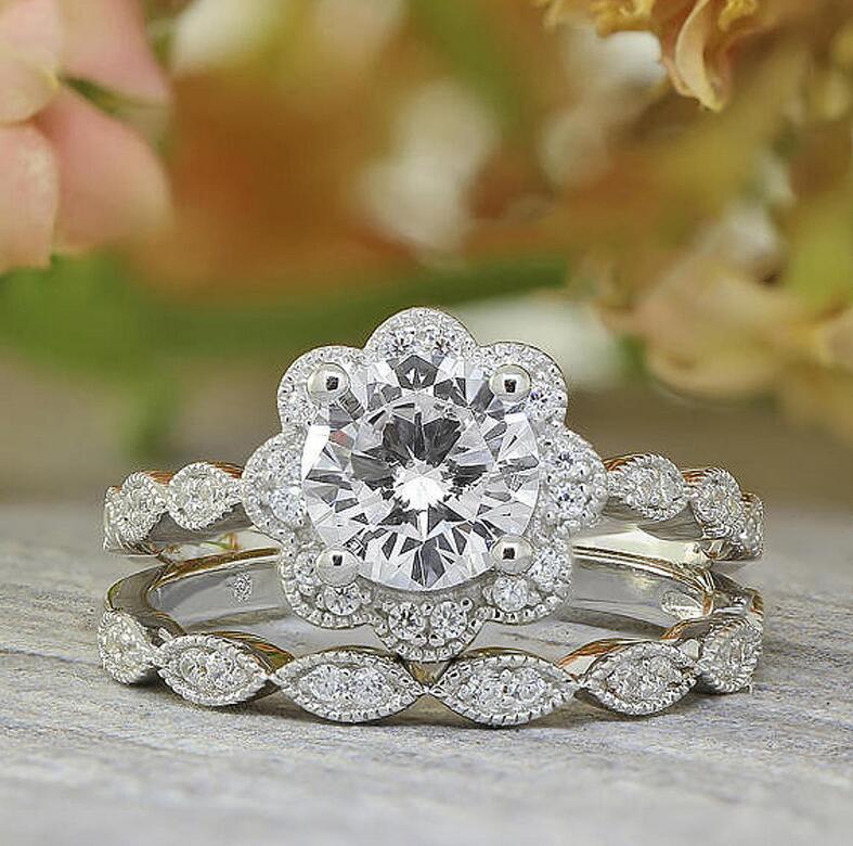 Choucong Brand New Top Sell Vintage Fashion Jewelry 925 Sterling Silver Couple Rings Round Cut White Topaz CZ Diamond Women Wedding Ring Set