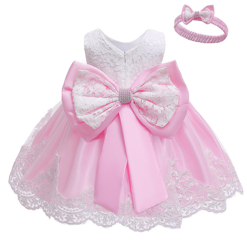 Infant Vestidos Baby Girl Clothes Baby Dress Lace Bowknot Girl Sleeveless Dress for Birthday Party Toddler Costume 3-24 Month LJ200827