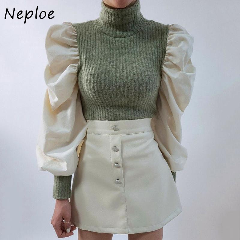 Neploe Autumn Chic Puff Sleeve Pullovers French Style All-match Turtleneck Knitted Patchwork Tops Fake Two Piece Sweaters, Black
Neploe Autumn Chic Puff Sleeve Pullovers French Style All-match Turtleneck Knitted Patchwork Tops Fake Two Piece Sweaters, Black