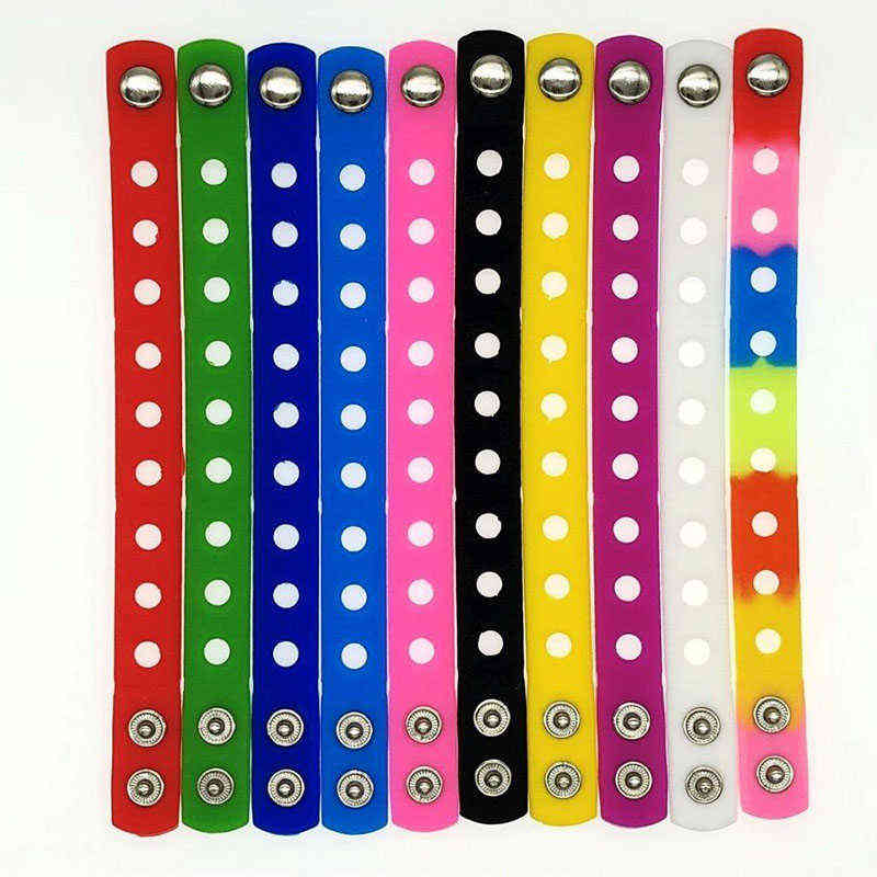20pcs/lot Mix Style Random Silicone Bracelet Wristband 18cm Fit Shoe Charms Shoe Buckle Wristband Rubber Wrist Strap 220117