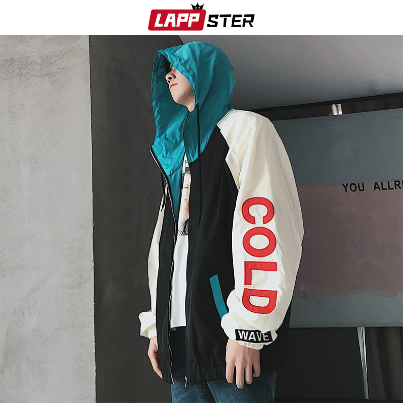 LAPPSTER Men Patchwork Bomber Jackets Windbreaker Mens Streetwear Hip Hop Jackets And Coats Male Vintage Hooded Jackets XL T200117