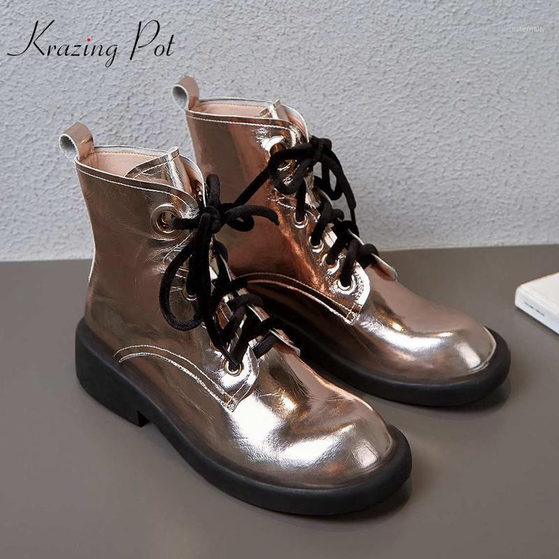 Krazing Pot real leather shiny fashion preppy med square heel round toe lace up pretty girls modern brand cozy ankle boots L7f71, Black
Krazing Pot real leather shiny fashion preppy med square heel round toe lace up pretty girls modern brand cozy ankle boots L7f71, Black