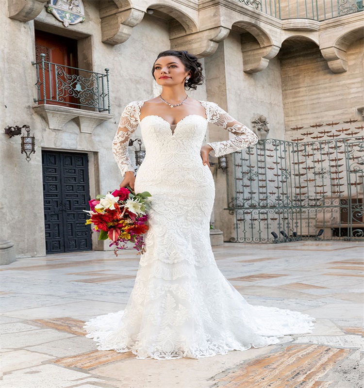 Gorgeous Mermaid Wedding Dresses Sweetheart Long Sleeves Appliques Lace Chic Bridal Gowns Sweep Train Custom Made Vestidos De Novia
