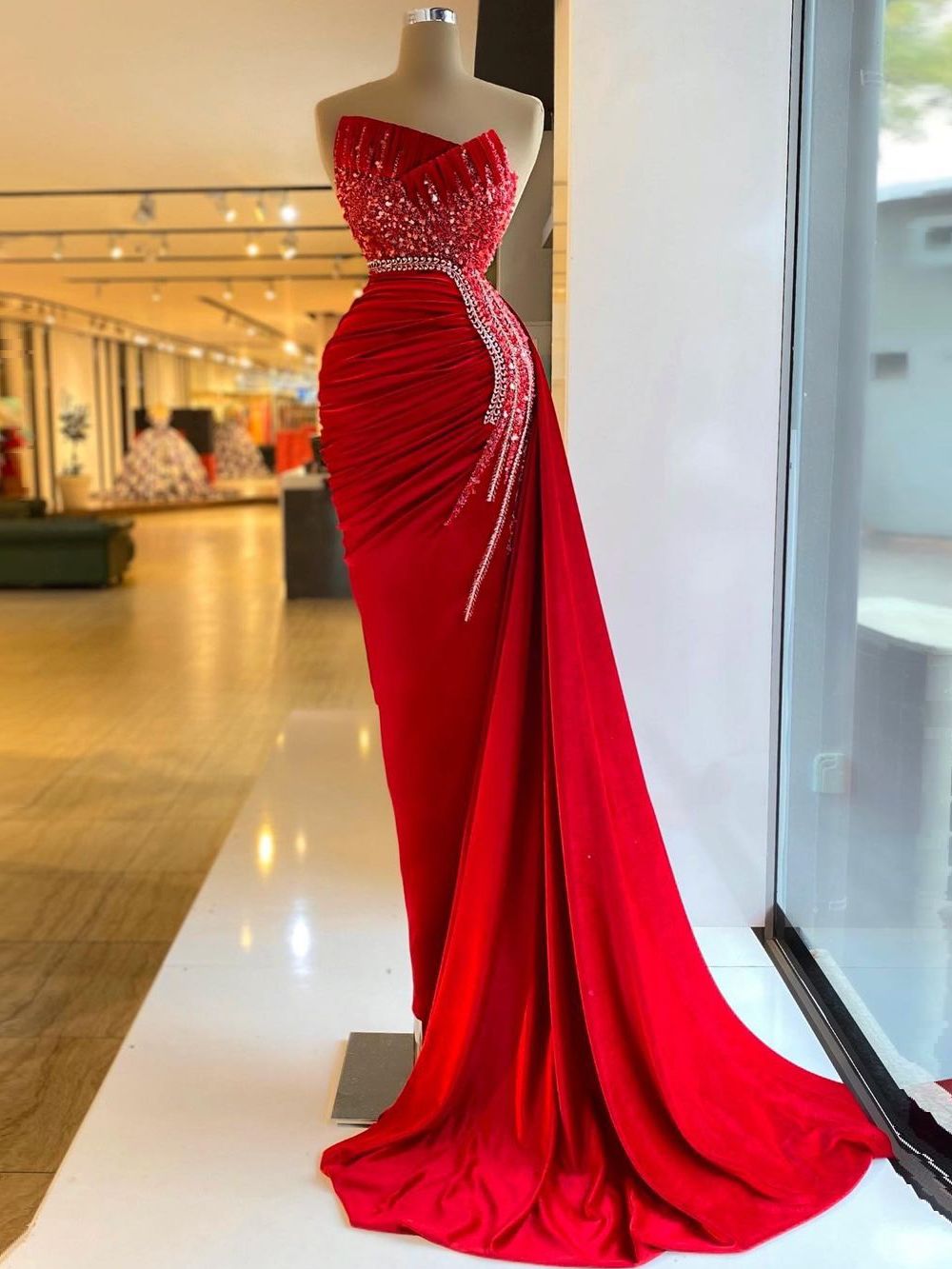 Red Gorgeous Elegant Mermaid Prom Dresses Sleeveless High Waist Women Long Formal Evening Pageant Gowns