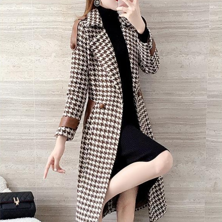 2021 Wool Coat of Mid-length Women Autumn and Winter Clothes New Thin Houndstooth Woolen Jacket EYVE, Dark brown.
2021 Wool Coat of Mid-length Women Autumn and Winter Clothes New Thin Houndstooth Woolen Jacket EYVE, Dark brown.