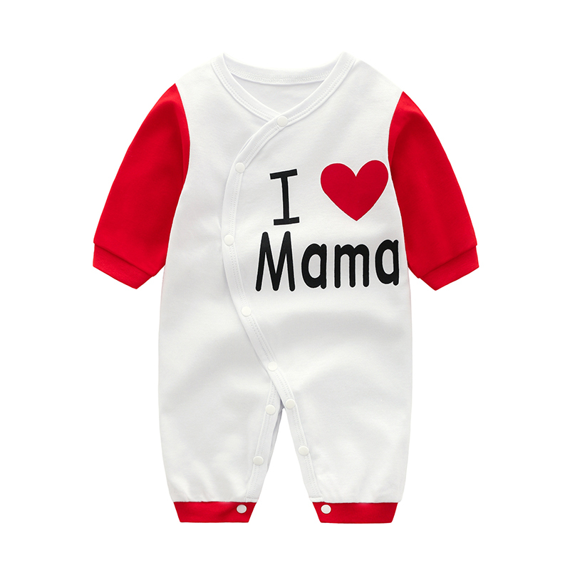Baby Long Romper Toddler I Love Mama Letter Print Spring& Autumn Jumpsuit Bow Bib Striped Onesie Baby Girl Boy Fashion Daily Y1221