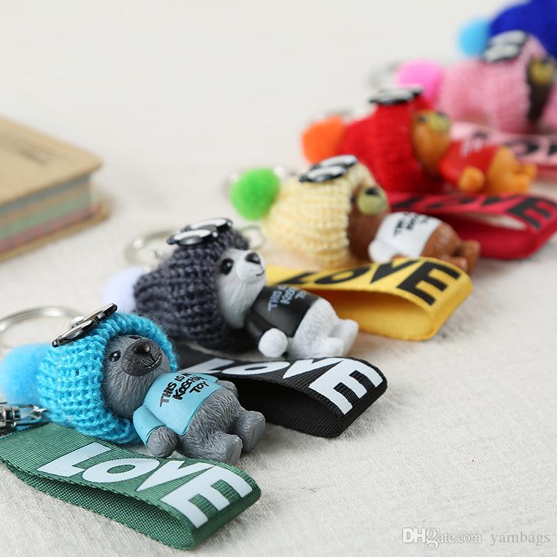 Keychains Cute Keyring Keychain Holder Fashion Women Girls Men Teddy Bear with Hat Design Pendant Key Chain Ring for Car Keys
