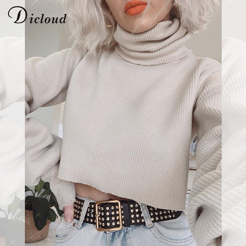 DICLOUD Turtleneck Women Cropped Sweater Winter Oversize Long Sleeve Warm Knitted Pullovers Fashion Streetwear 201221