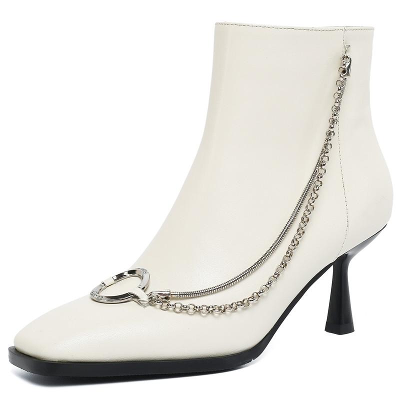 Genuine Leather Vogue Metal Chain Ankle Boots 2021 Newest Women Square Toe Chain Thin High Heel Party Wedding Shoes Ladies Boots, Beige autumn
Genuine Leather Vogue Metal Chain Ankle Boots 2021 Newest Women Square Toe Chain Thin High Heel Party Wedding Shoes Ladies Boots, Beige autumn