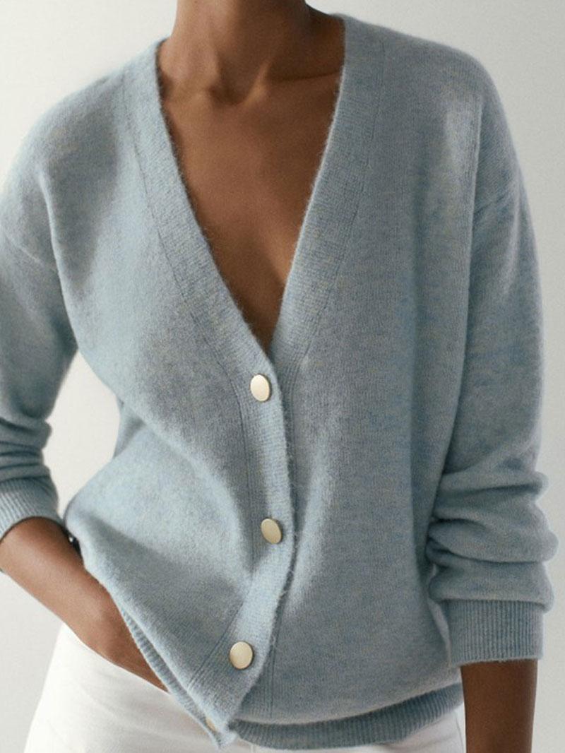 Women Sweater Copper Single-breasted Basic Cardigan V-neck Knit Jacket, Light blue
Women Sweater Copper Single-breasted Basic Cardigan V-neck Knit Jacket, Light blue