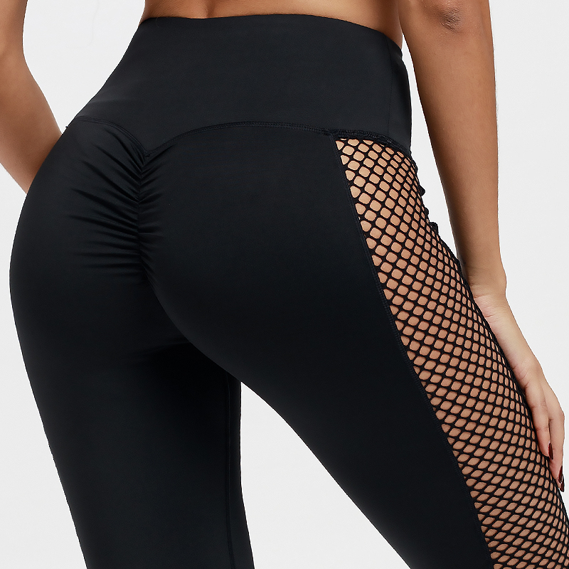 Black High Waist Leggings Women Mesh Patchwork Push Up Legging Fitness Pants Breathable Polyester Sport Leggins T200104