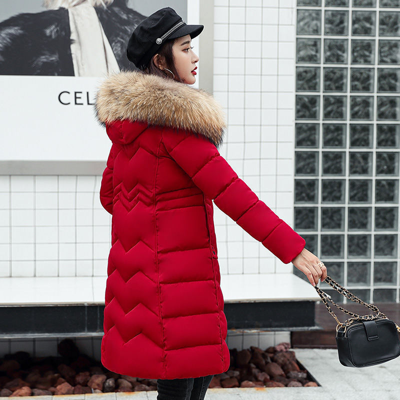 Long Padded Clothing Winter Coat Women Hooded Female Jacket Oversize Warm Parkas Big Fur Collar Wadded Jackets 201125