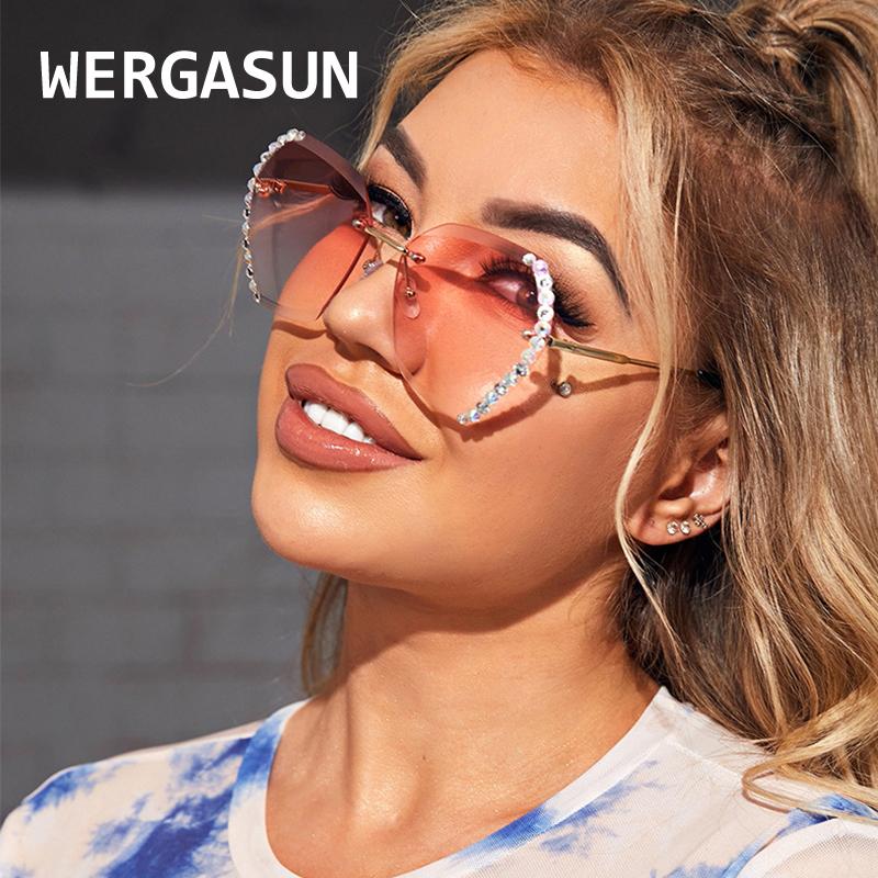 Sunglasses WERGASUN Crystal Rimless Women Designer Rhinestone Frameless Gradual Sun Glasses Shades Hexagon 
Sunglasses WERGASUN Crystal Rimless Women Designer Rhinestone Frameless Gradual Sun Glasses Shades Hexagon