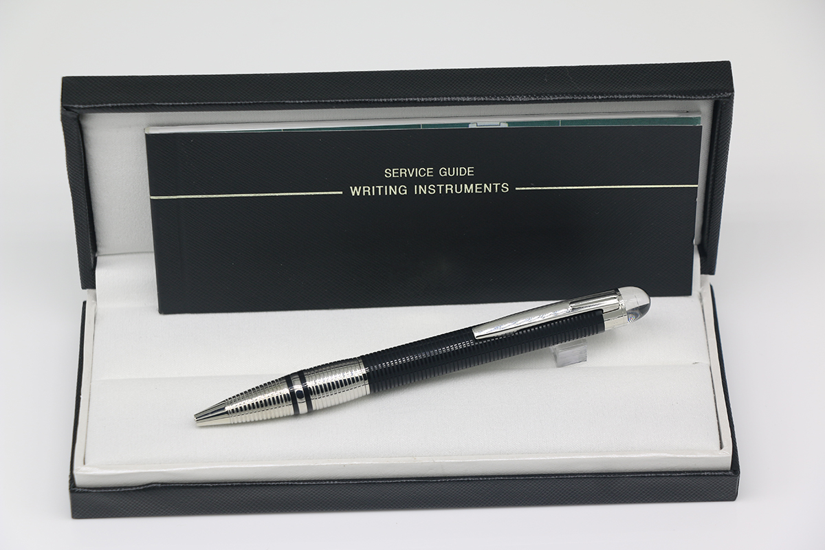Classi Ballpoint pen up black down silver body Crystal head cover lattice Stainless steel Silver Trim with series number school&office stationery writing pen