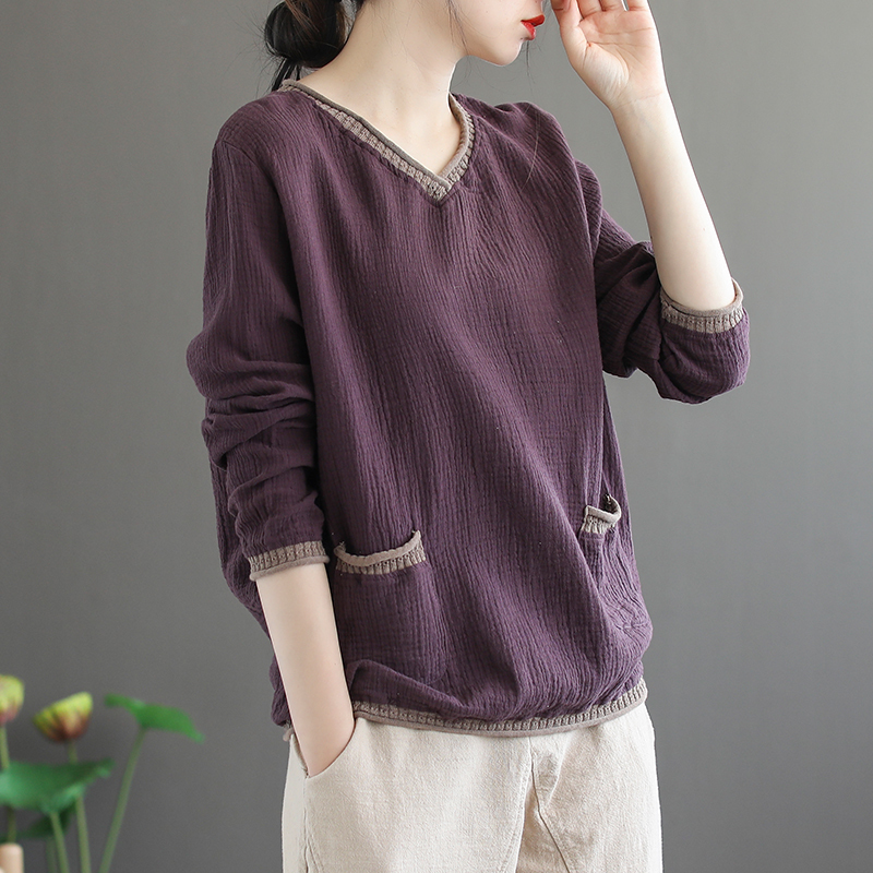 Johnature Women Double Cotton Vintage T-Shirts Pockets V-Neck Long Sleeve Spring New Patchwork Color Loose Female T-Shirts 201125, Blue
Johnature Women Double Cotton Vintage T-Shirts Pockets V-Neck Long Sleeve Spring New Patchwork Color Loose Female T-Shirts 201125, Blue