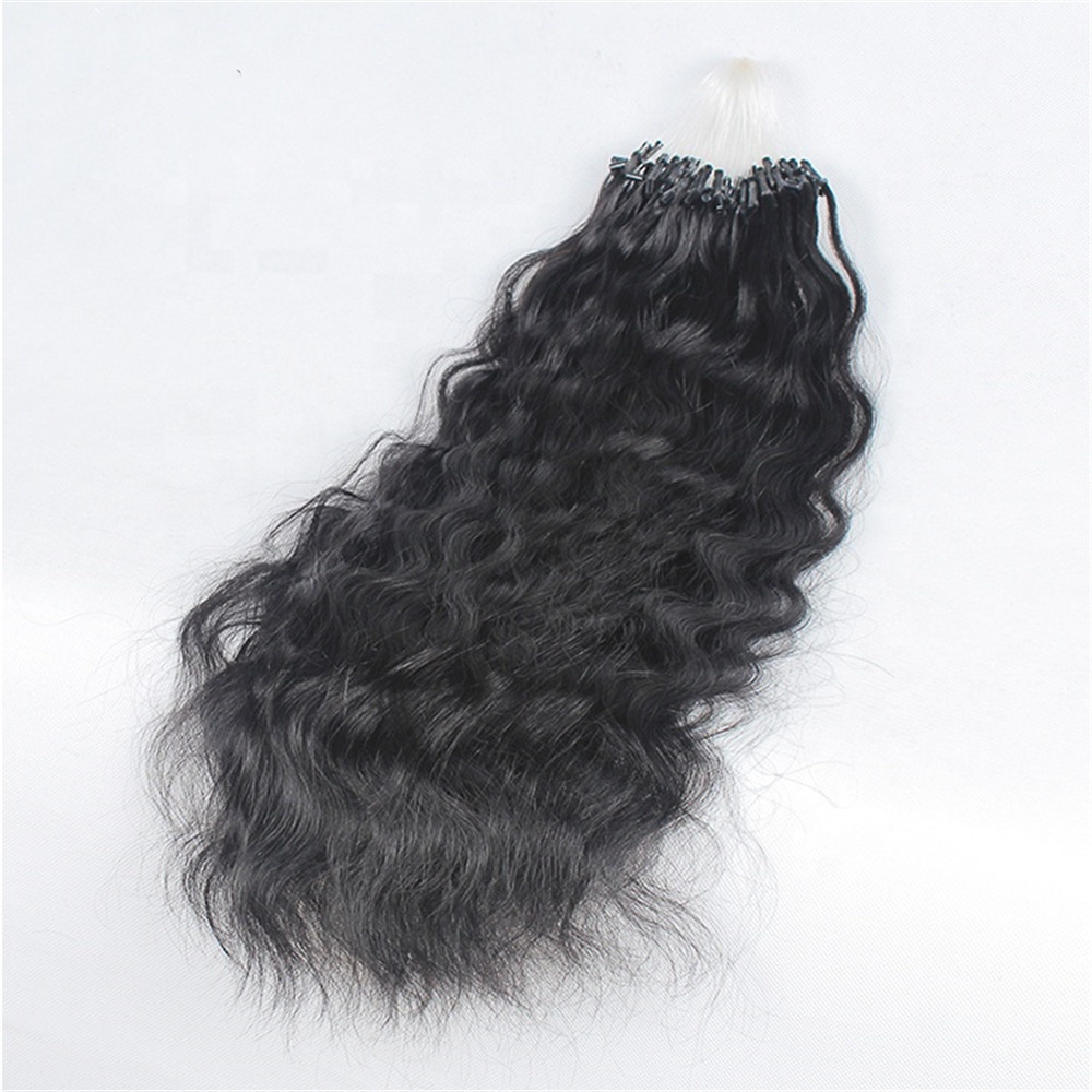 Curly Ring Loop Real Human Natural Black Micro Links Keratin Hair Extensions 100G 1G/Strand