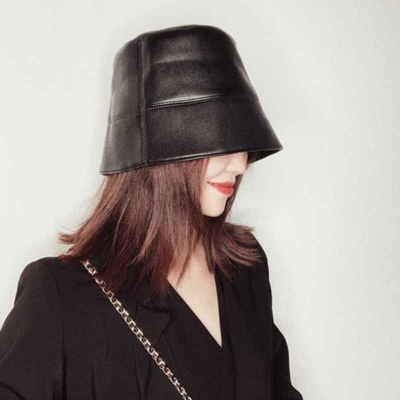 New Autumn Winter Women Hats Fashion Lady PU Leather Waterproof Bucket Rain Hat Foldable Fishmen Cap Wholesale 201104