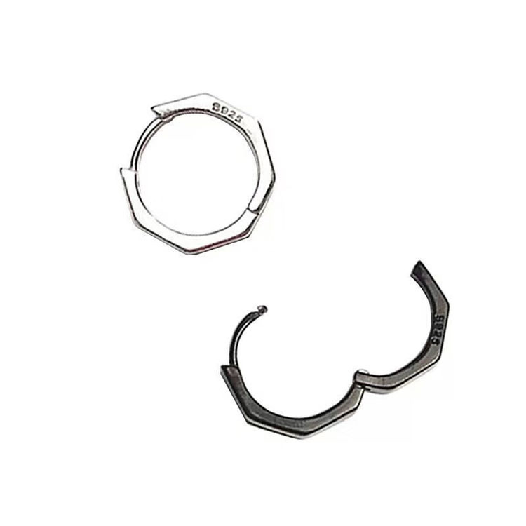 Mens Earrings Round Circle 925 Silver Stud Earrings for Men Geometric Sterling Silver Earrings Trendy Jewelry Accessories