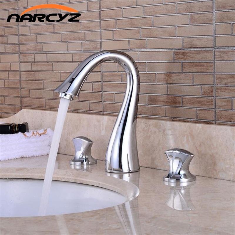 New Creative Basin Sink Faucet Hot and Cold Water Deck Mount 3 pcs Bathroom Brushed Chrome/BlGold Mixer Taps Two Handles XR8218
New Creative Basin Sink Faucet Hot and Cold Water Deck Mount 3 pcs Bathroom Brushed Chrome/BlGold Mixer Taps Two Handles XR8218