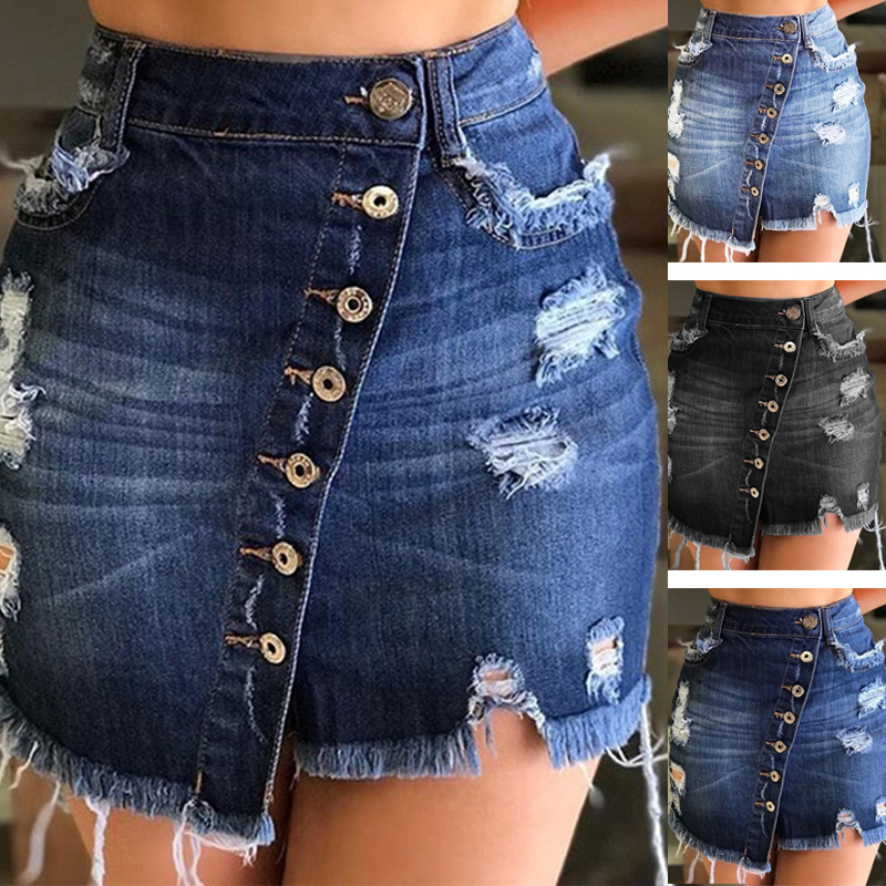 Casual Summer Mini Denim Skirt High Waist Button Women Denim Skirt A-line Sexy Plus Size Ripped Hole Black Jeans Skirt 2020 Y200704
Casual Summer Mini Denim Skirt High Waist Button Women Denim Skirt A-line Sexy Plus Size Ripped Hole Black Jeans Skirt 2020 Y200704