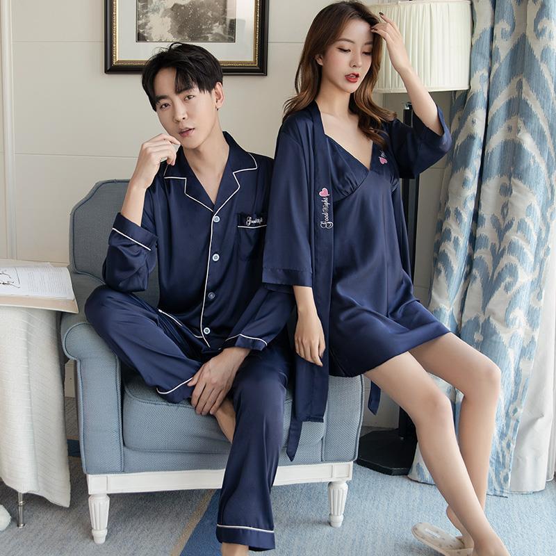 Autumn Men Pajamas Long Sleeve Home Male Pajama Set Ice Silk Loose Lover Couples Pajamas Homewear Men Soft Casual Suit Sleepwear, Blue
Autumn Men Pajamas Long Sleeve Home Male Pajama Set Ice Silk Loose Lover Couples Pajamas Homewear Men Soft Casual Suit Sleepwear, Blue