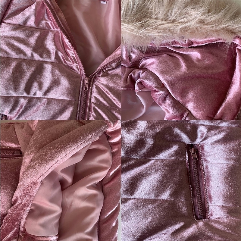 Winter Velvet Jacket Coat Women Cotton Padded Jackets Gray Pink Plus Size 4XL Hood Fur Collar Thick Fashion Basic Snow Outerwear 201019