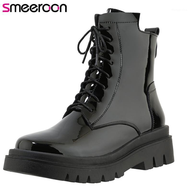 Smeeroon 2021 new arrive winter boots woman patent leather lace up thick bottom casual shoes fashion ankle boots women1, Black
Smeeroon 2021 new arrive winter boots woman patent leather lace up thick bottom casual shoes fashion ankle boots women1, Black