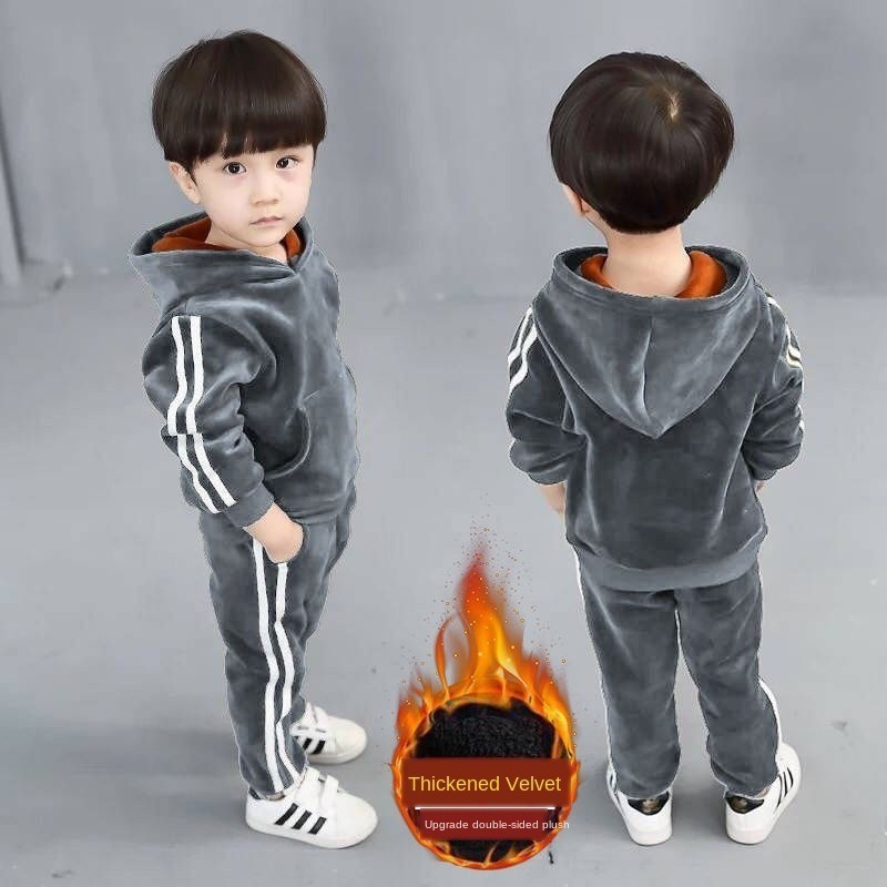 Toddler Boy Clothes Children's Clothing Baby Boys Warm Suit Kid's Winter Suede Sets Velvet Thickening Girls Leisure-sweater 201031