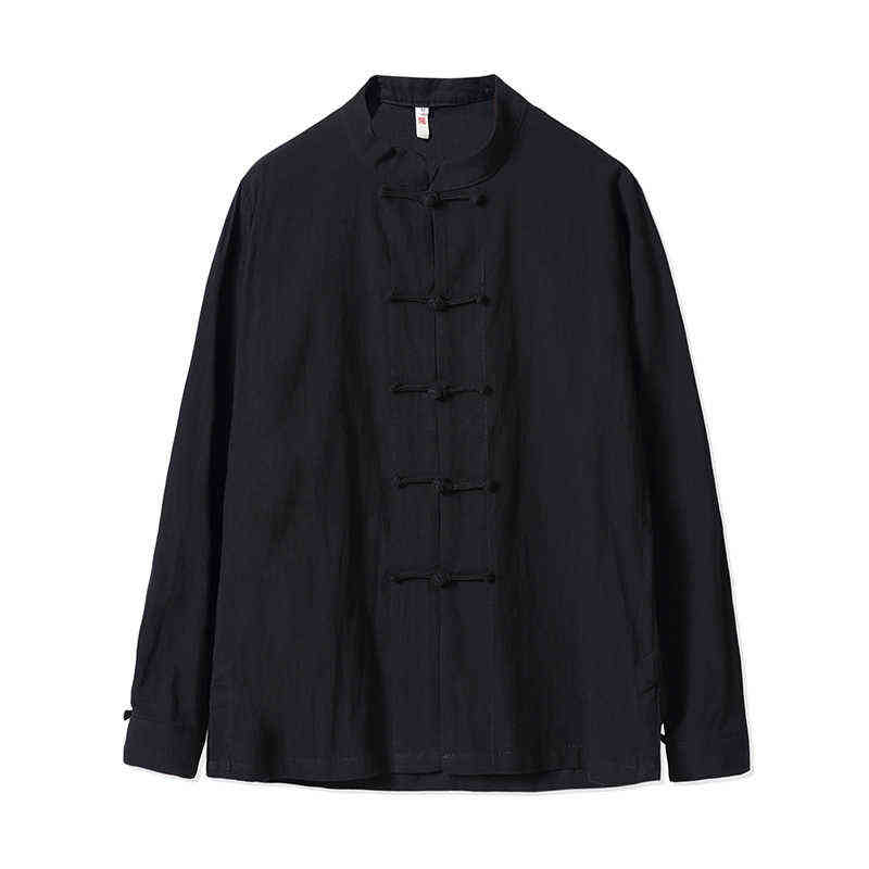 Chinese Style Shirt Men Cotton Linen Vintage Casual Chemise Men Long Sleeve Cotton Linen Chinese Style Shirts Kung Fu Tai Chi Ta G0105