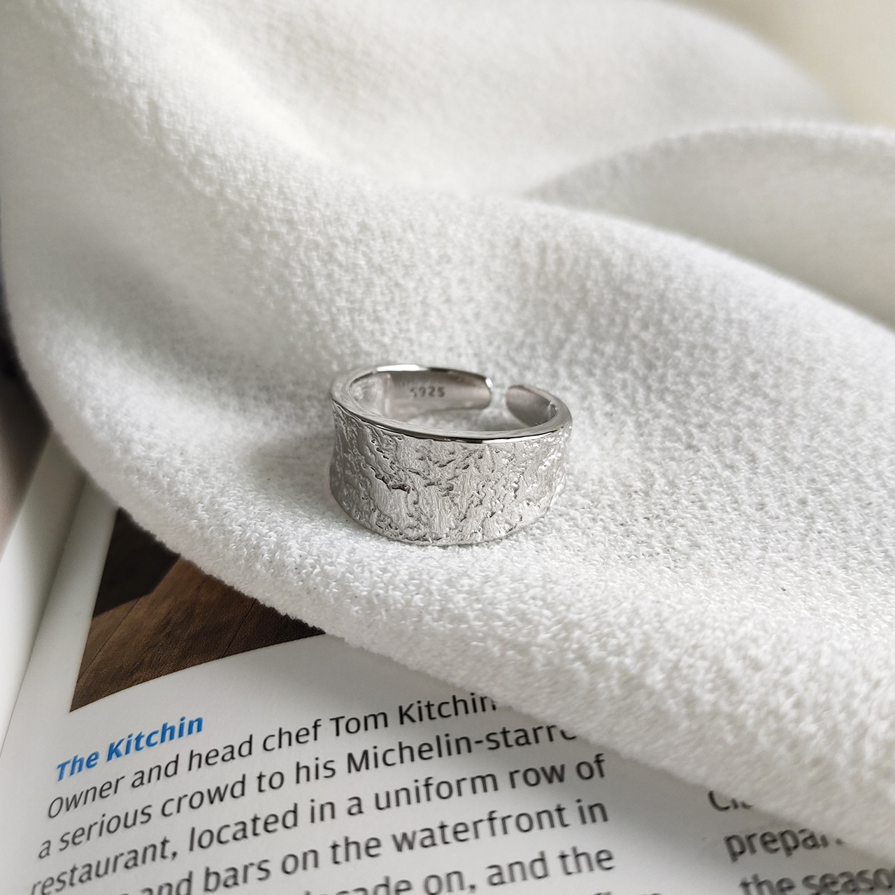 New minimalism 925 sterling silver handmade jewelry irregualar texture designer adjustable rings open rings Rhodium plating gift for women