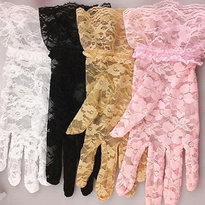 Wholesale- New Fashion Goth Party Sexy Dressy Women Lady Lace Gloves Sun Protection Accessories Lace Hollow-Out Full-finger Gloves1