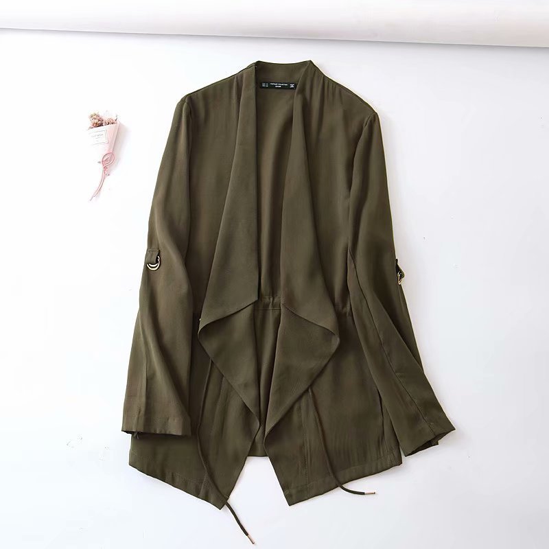Army Green Trench Coat Women Cardigan Coat 2019 Autumn Asymmetrical Windbreaker Slim Waist Streetwear casacos femininos T200810