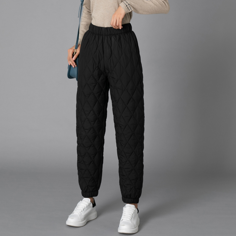 Winter Down Pants Women Light Warm Quilted Solid Straight Trousers Casual Mom Cotton Pants Female Plus Size Elastic Waist P9590 201228