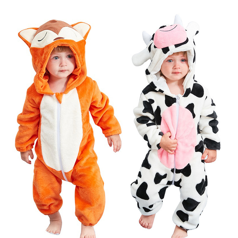 Cute Cartoon Flannel Baby Rompers Stitch Rabbit Panda Pajamas Cotton Boy Girls Animal Costume Jumpsuit Kigurumi Outfit 201027