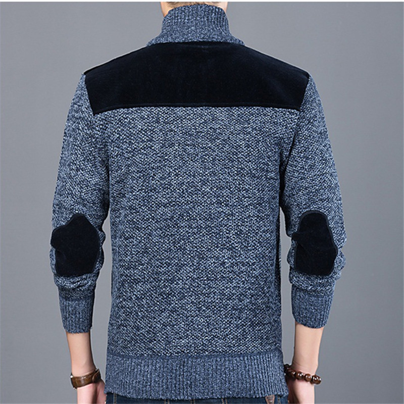 Winter Men Streetwear Jacket Causal Cardigan Coat Knitted Cardigan Thick Zipper Patchwork Male Sweater Mandarin Collar Outerwear 201221