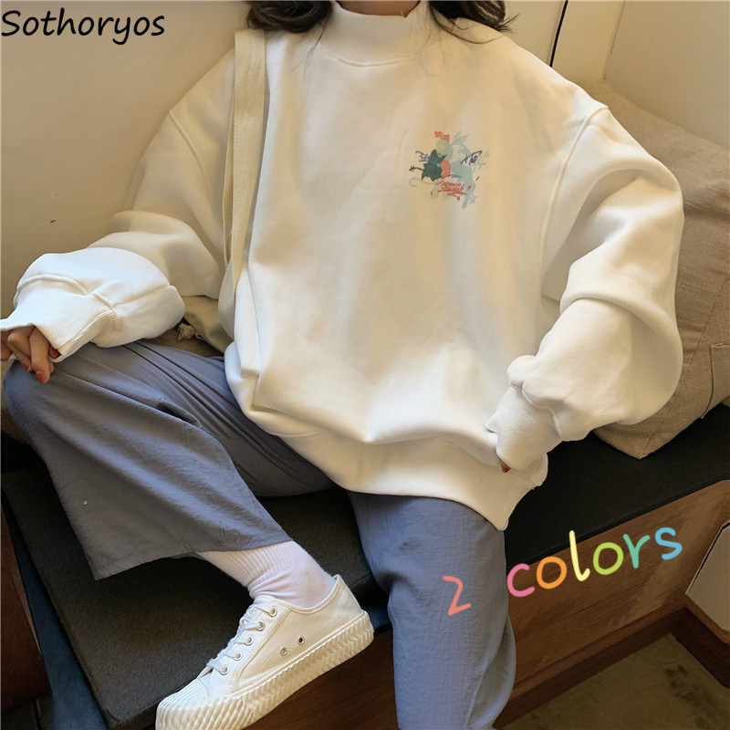 Februaryfrost Hoodies Women Printed Turtleneck Warm Plus Velvet Oversize Kawaii Simple Females Pullover All-match Korean Style Casual, White
Februaryfrost Hoodies Women Printed Turtleneck Warm Plus Velvet Oversize Kawaii Simple Females Pullover All-match Korean Style Casual, White