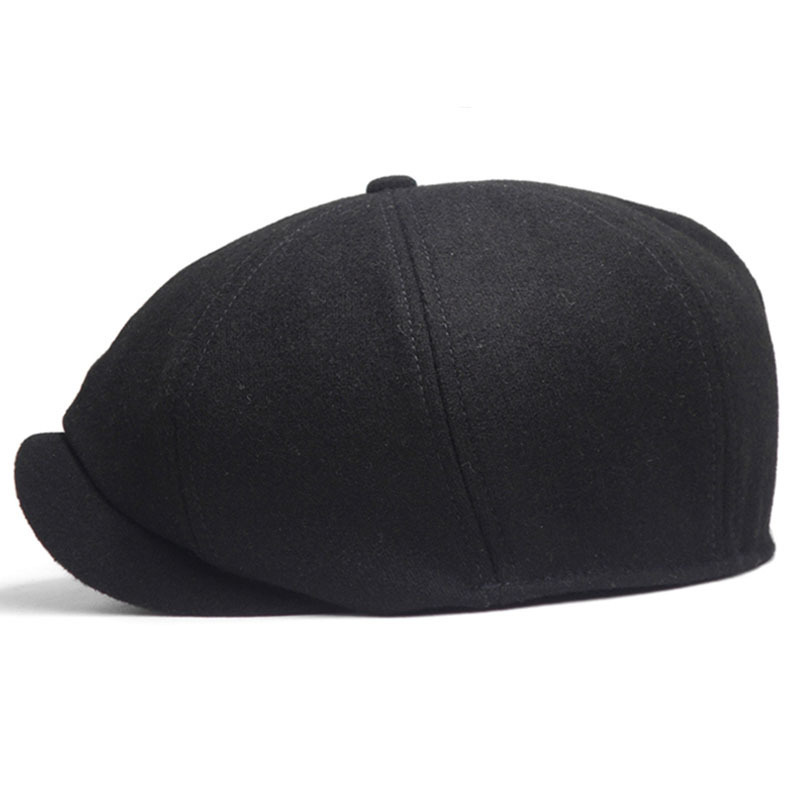 Two Sizes Solid Black Vintage Men Berets Caps Wool Beret Hat French Peaked Caps Female Casual Newsboy Cap Wool Ivy Boinas T200104