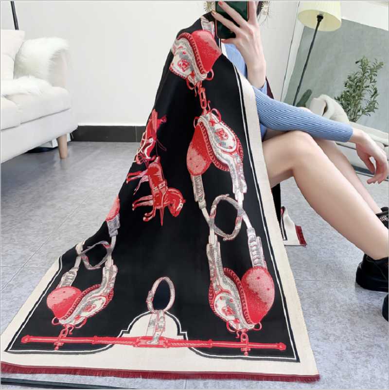 Scarves Winter Scarf Women Soft Cashmere Warm Foulard Saddle Print Wraps Thick Long Shawls Bufanda Stoles