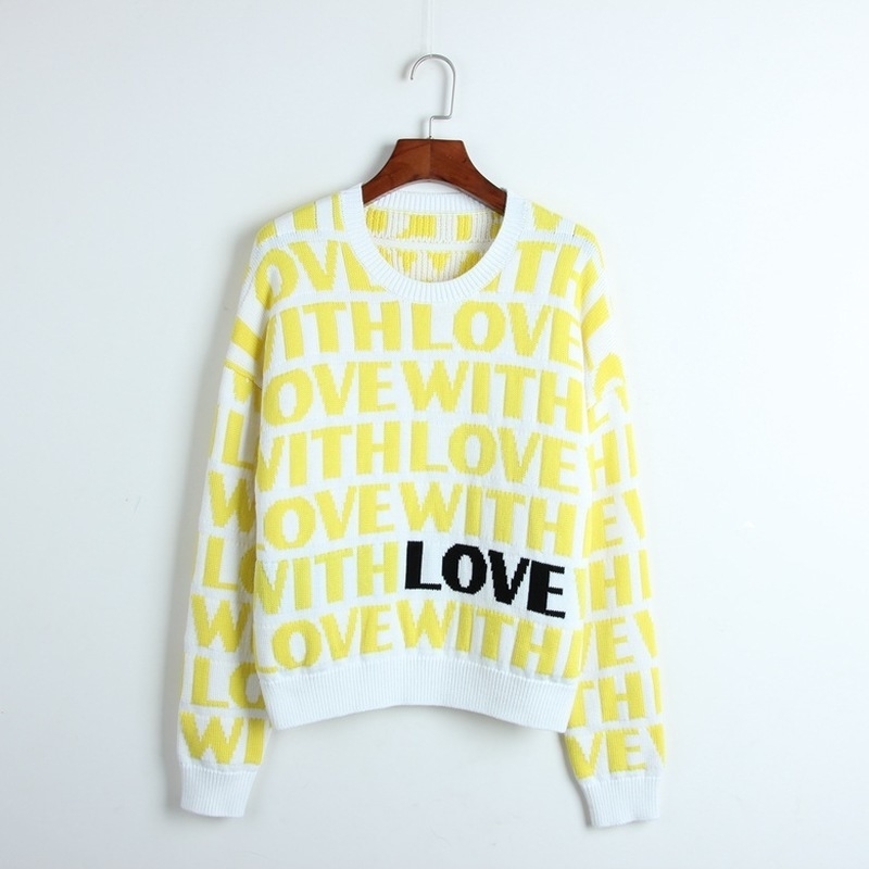 Thick Women Sweater Love Letters Pattern Jacquard Sweater Women Knitted Pullovers Long Sleeve Winter Cool Runway Sweaters Tops 201017