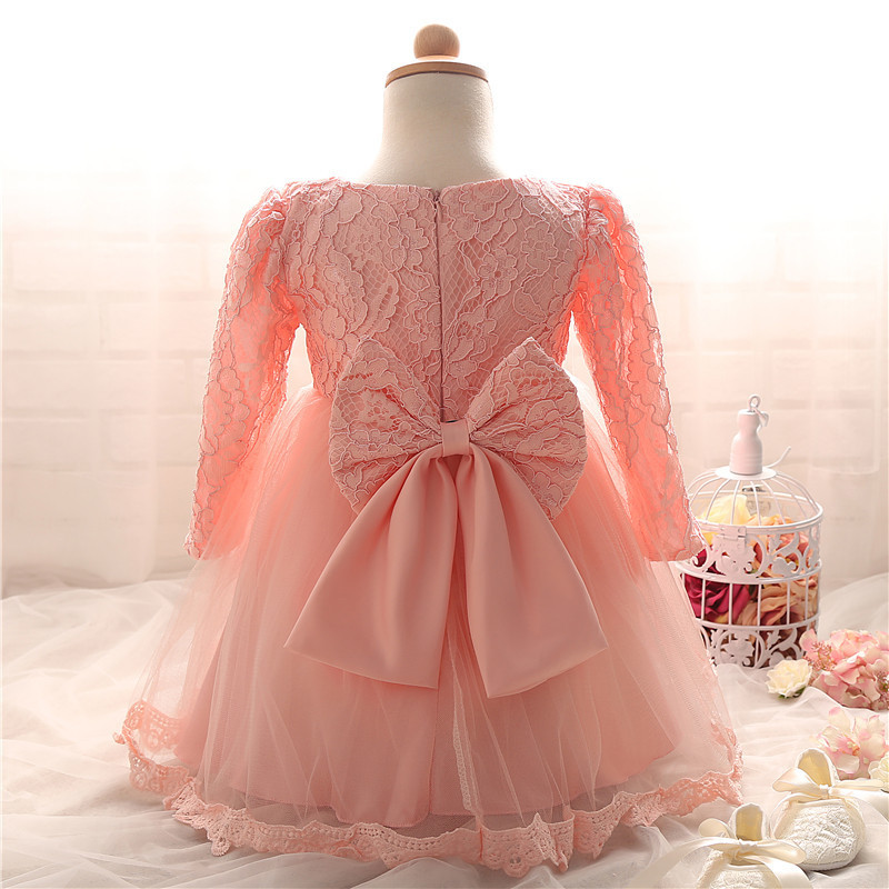 Newborn Baptism Dress For Baby Girl White First Birthday Party Wear Cute Lace Long Sleeve Christening Gown Tutu Infant Clothing 201204