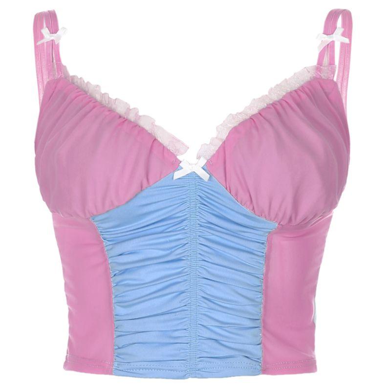 Women Summer Sleeveless Crop Top Sexy V-Neck Backless Color Block Camisole Ruffles Lace Mesh Patchwork Ruched Sling Vest, As pic
Women Summer Sleeveless Crop Top Sexy V-Neck Backless Color Block Camisole Ruffles Lace Mesh Patchwork Ruched Sling Vest, As pic